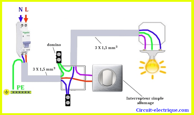 branchement interrupteur simple allumage electrique